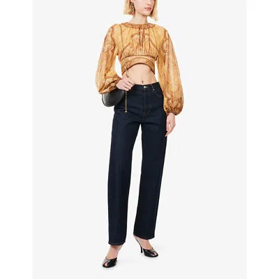 Zimmermann Womens Tapestry Mustard Multi Wanderlust Cropped Cotton-blend Top Xxs In Nude