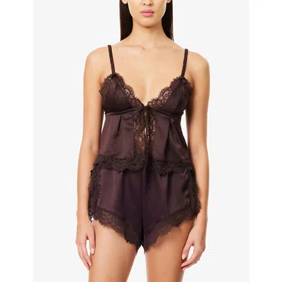 Lounge Womens Chocolate Lace-embroidered Satin Pyjama Shorts In Brown