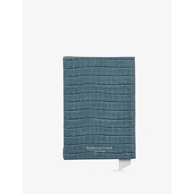 Aspinal Of London Peacock Croc-embossed Patent-leather Passport Cover In Blue