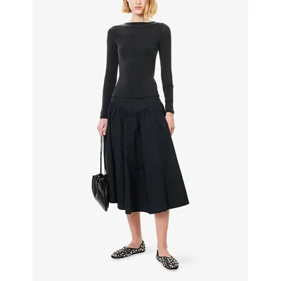 Peachy Den Womens Graphite Kylie Long-sleeve Stretch-jersey Top In Black