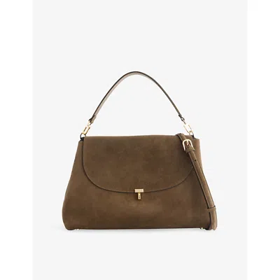 Totême Womens Dark Taupe T-lock Suede Top Handle Bag In Brown