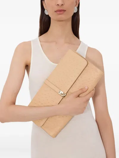 Loulou De Saison Mohini Ostrich-effect Leather Clutch Bag In Neutral