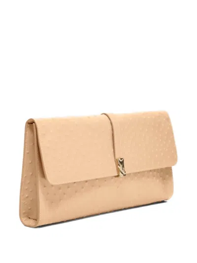 Loulou De Saison Mohini Ostrich-effect Leather Clutch Bag In Neutral