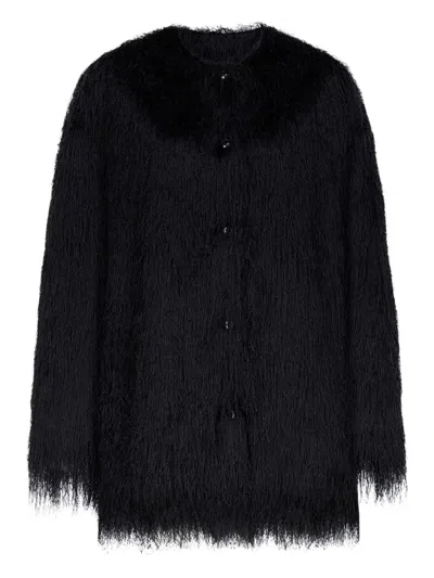 Loulou De Saison Filipo Fringed Button Coat In Black