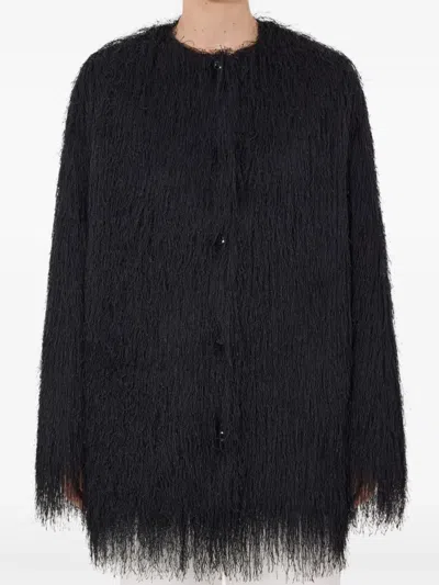 Loulou De Saison Filipo Fringed Button Coat In Black