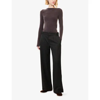 Peachy Den Womens Chocolate Kylie Long-sleeve Stretch-jersey Top Xs In Brown