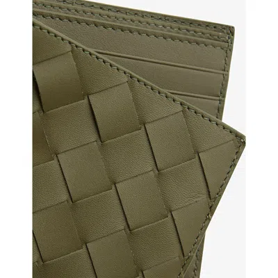 Bottega Veneta Mens Crocodile-silver Intrecciato Bi-fold Leather Wallet In Green