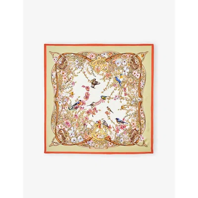Aspinal Of London Womens Coral Edwardian Garden Printed Silk Scarf In Green
