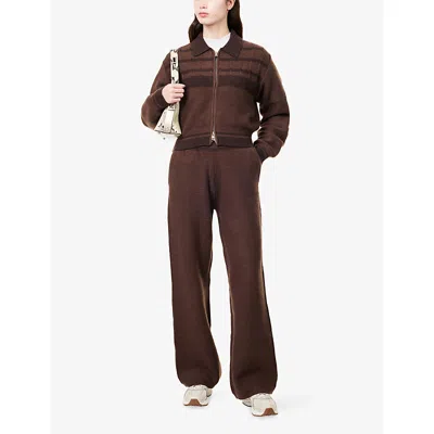 The Couture Club Womens Chocolate Contrast-stripe Straight-leg Knitted Jogging Bottoms Xs In Brown