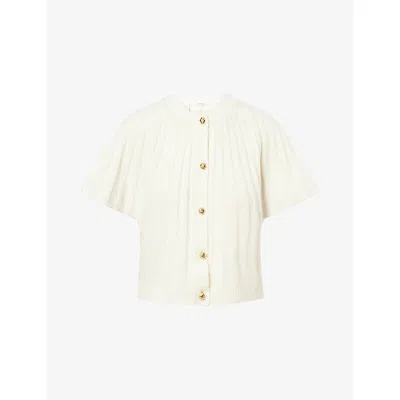 Frame Womens Cream The Flutter Short-sleeves Wool And Cashmere Cardigan Xs In White