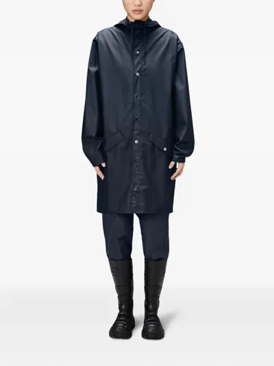 Rains Button-fastening Hooded Coat In Blue