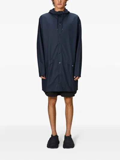Rains Button-fastening Hooded Coat In Blue