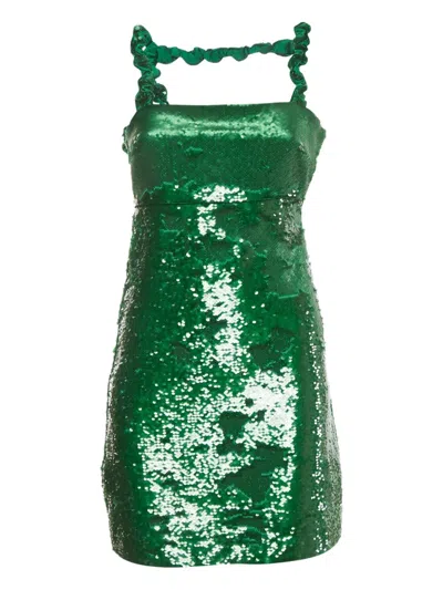 Pre-owned Ganni Twisted Sleeves Mini Dress In Green