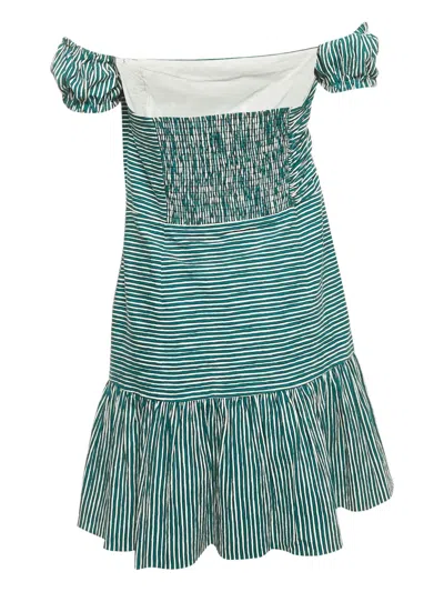 Pre-owned Sandro Striped Ruffled Mini Dress In Blue