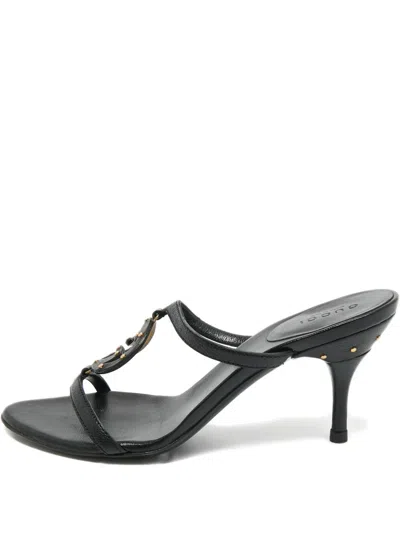 Pre-owned Gucci Gg Leather Heeled Sandals In Black