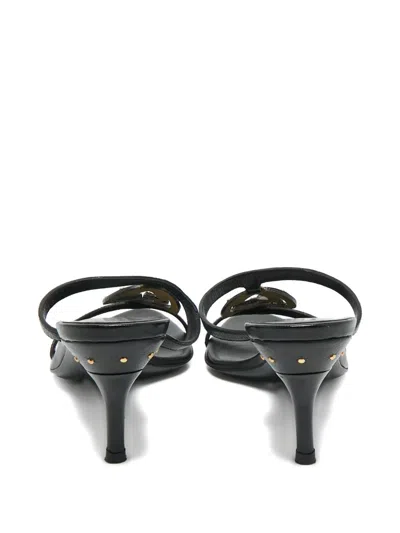 Pre-owned Gucci Gg Leather Heeled Sandals In Black