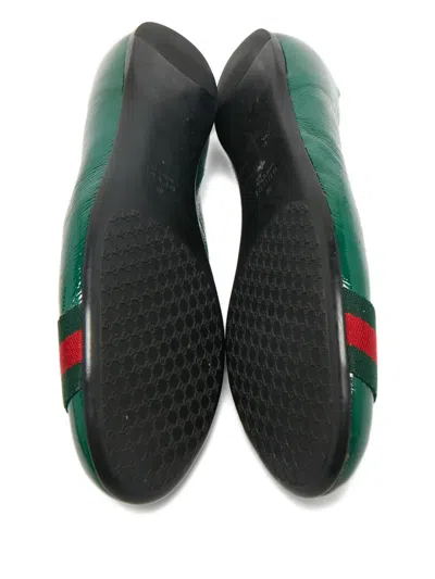 Pre-owned Gucci Web-detail Leather Ballet Flats In Green