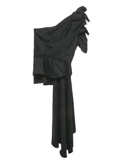 Pre-owned Johanna Ortiz Ruffled One-shoulder Top In Black