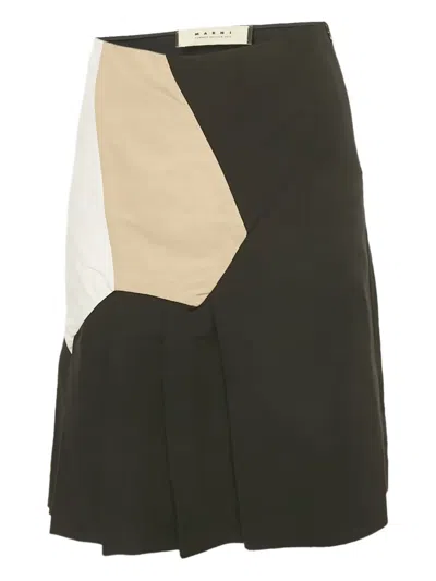 Pre-owned Marni Pleated Colour-block Mini Skirt In Black