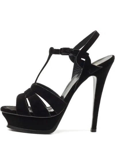 Pre-owned Saint Laurent Tribute Sandals In Black
