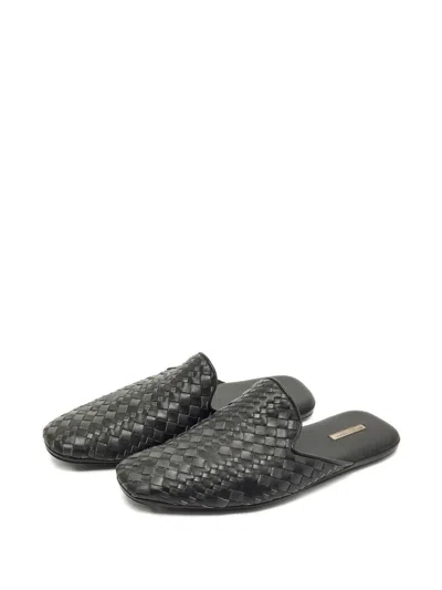 Pre-owned Bottega Veneta Tubolare Intrecciato Leather Mules In Black