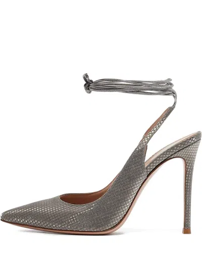 Pre-owned Gianvito Rossi 110mm Leather Ankle-wrap Pumps In Silver