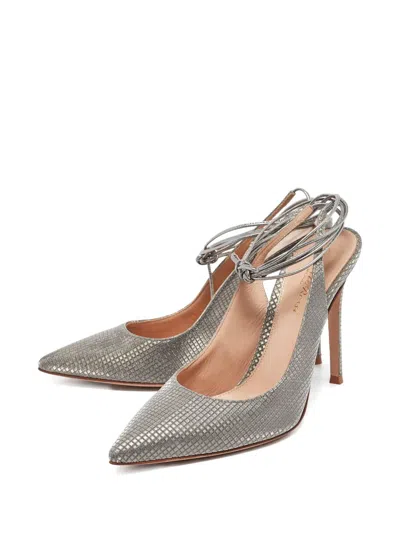Pre-owned Gianvito Rossi 110mm Leather Ankle-wrap Pumps In Silver