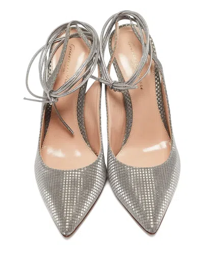 Pre-owned Gianvito Rossi 110mm Leather Ankle-wrap Pumps In Silver