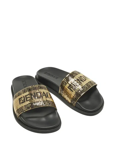 Pre-owned Fendi X Versace Mesh Logo Slides In Black