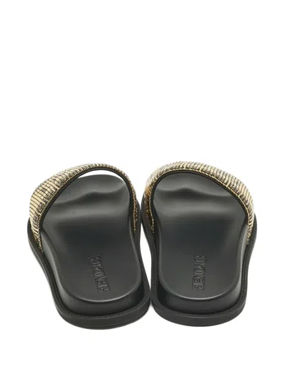 Pre-owned Fendi X Versace Mesh Logo Slides In Black