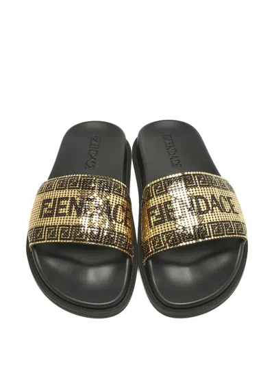 Pre-owned Fendi X Versace Mesh Logo Slides In Black