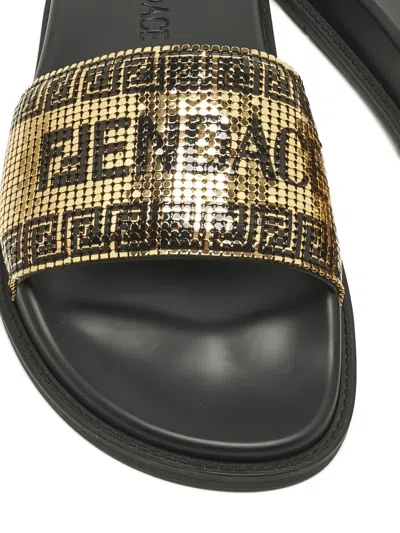 Pre-owned Fendi X Versace Mesh Logo Slides In Black