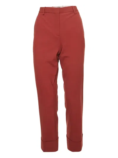 Pre-owned Theory L Cuffed Cropped Trousers In Red