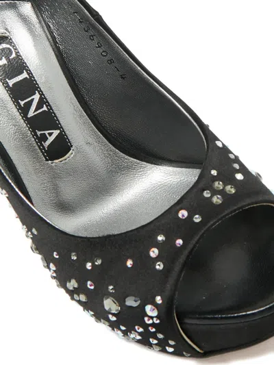 Pre-owned Gina Crystal Open-toe Pumps In Black