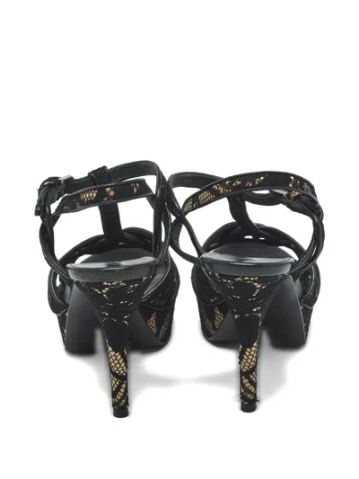 Pre-owned Saint Laurent Tribute Platform Lace Sandals In Black