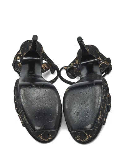 Pre-owned Saint Laurent Tribute Platform Lace Sandals In Black