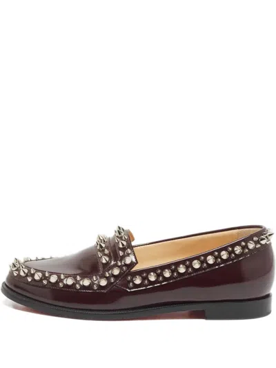 Pre-owned Christian Louboutin Spike-embellished Leather Loafers In Red