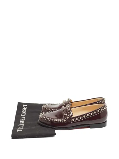Pre-owned Christian Louboutin Spike-embellished Leather Loafers In Red