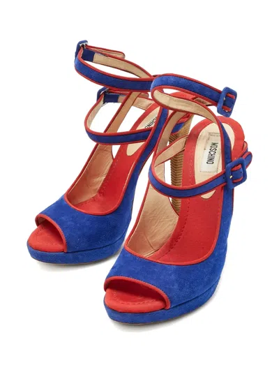 Pre-owned Moschino Buckle Suede Sandals In Blue