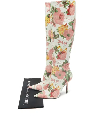 Pre-owned Vetements Floral-print Knee-high Boots In White