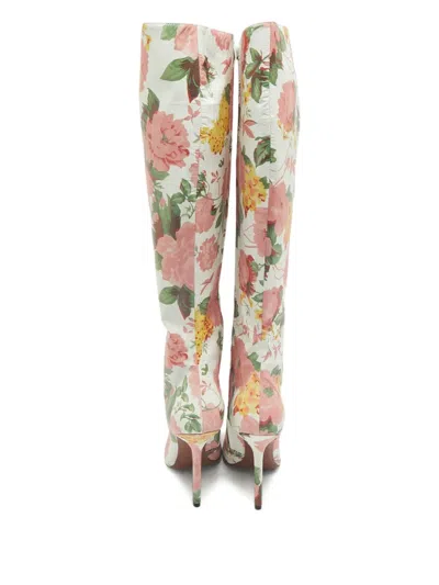 Pre-owned Vetements Floral-print Knee-high Boots In White