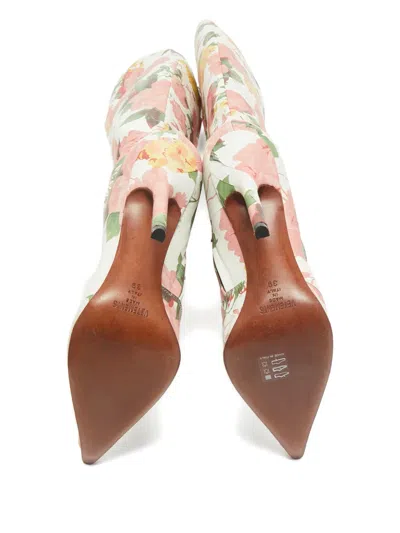 Pre-owned Vetements Floral-print Knee-high Boots In White