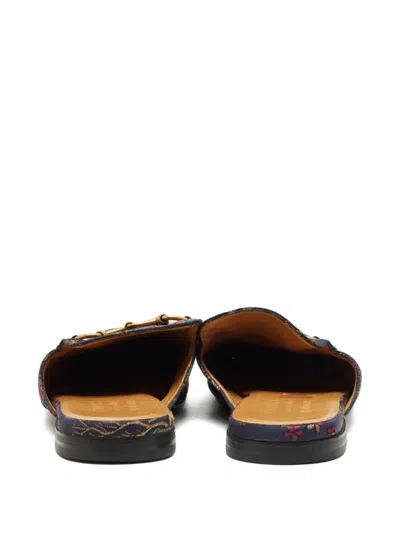 Pre-owned Gucci Brocade Horsebit Mules In Blue