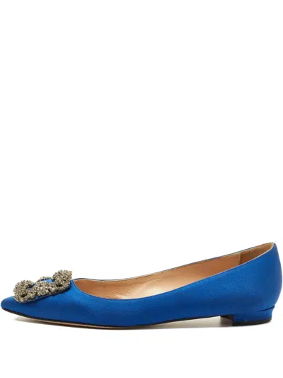 Pre-owned Manolo Blahnik Hangisi Crystal-embellished Ballet Flats In Blue