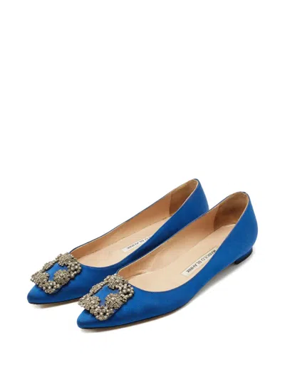Pre-owned Manolo Blahnik Hangisi Crystal-embellished Ballet Flats In Blue