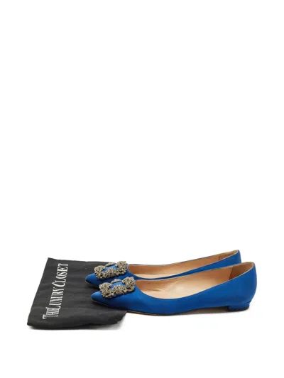 Pre-owned Manolo Blahnik Hangisi Crystal-embellished Ballet Flats In Blue