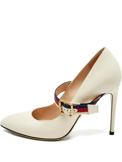 Pre-owned Gucci Sylvie Strap Pumps In Neutral