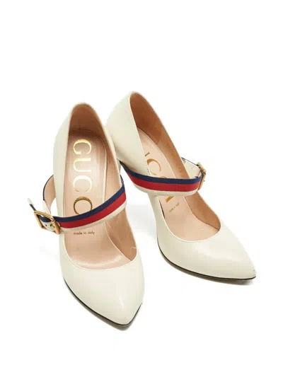 Pre-owned Gucci Sylvie Strap Pumps In Neutral