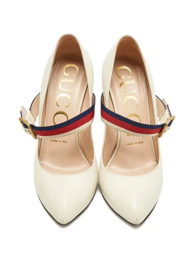 Pre-owned Gucci Sylvie Strap Pumps In Neutral