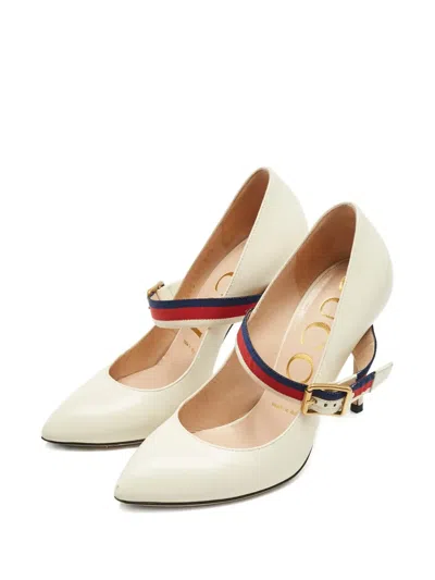 Pre-owned Gucci Sylvie Strap Pumps In Neutral